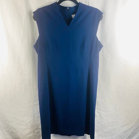 MM. LaFleur Navy Blue V-Neck Sleeveless Aditi Sheath Dress Sz 16 Classic Career - Picture 3 of 8